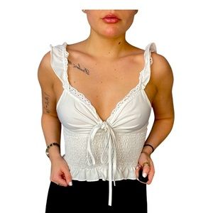 Frill white crop top tank top